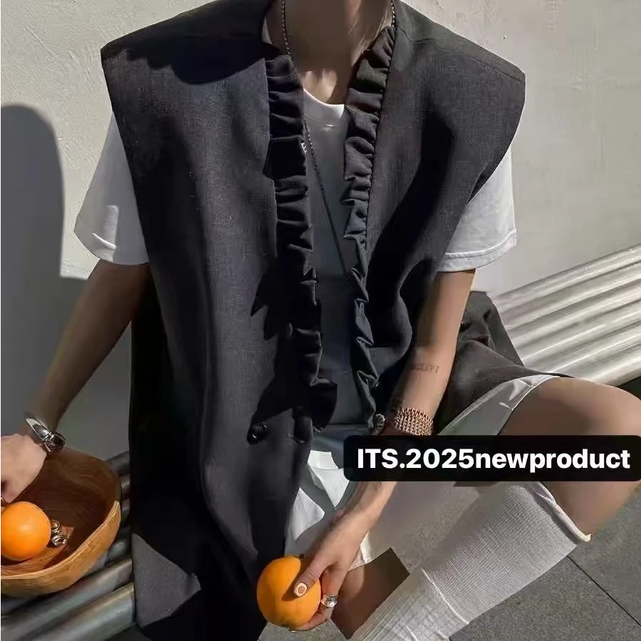 HC气质百搭休闲个性宽松韩版纯色简约无袖西装潮牌马夹外套