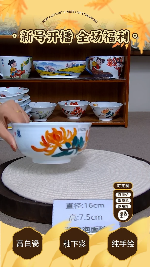 碗景德镇手绘釉下彩陶瓷餐具
