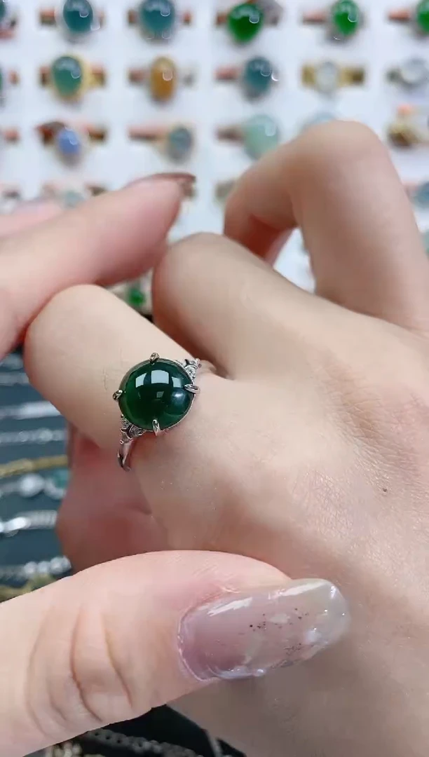 银S925镶嵌戒指翡翠天然翡翠