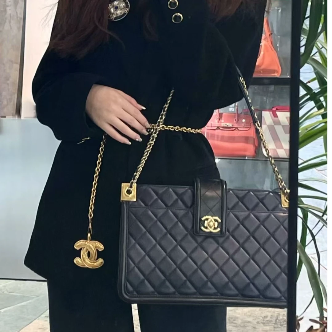 99新 Chanel/香奈儿 壹所奢品/tote包 海军蓝拼黑色二手