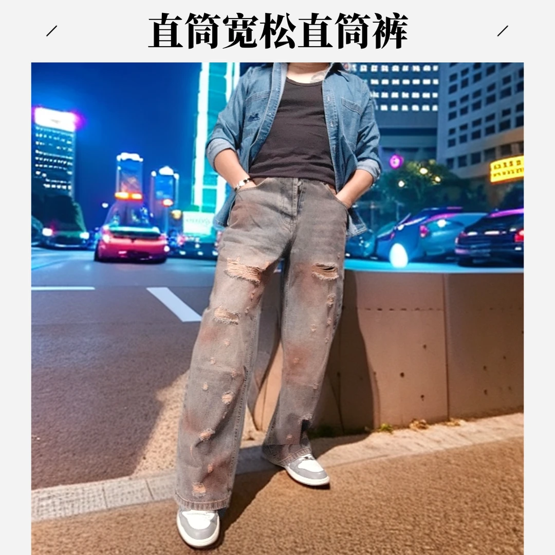 直筒男士直筒裤复古广州新塘牛仔裤2025新款男裤裤子牛仔裤男款