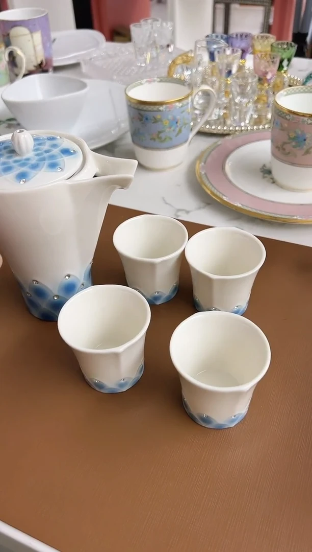 瓷玉瓷茶壶套装海蓝色1壶4杯