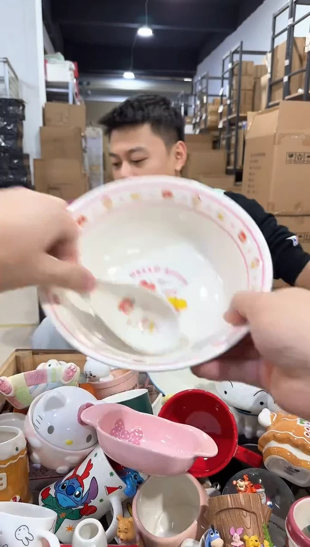 瓷片粉色原盒kt猫碗勺套装