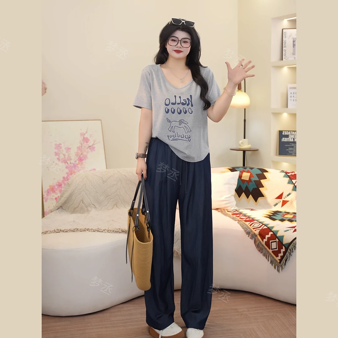 梦丞-字母趣味胖mm大码女装t恤小狗短袖女款爆款2025新款上衣