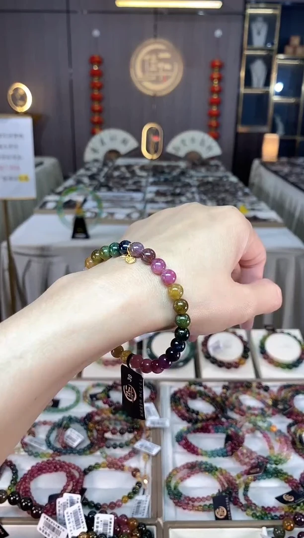 未镶嵌老矿碧玺彩虹单圈手串6mm+碧玺hon多样性发一条