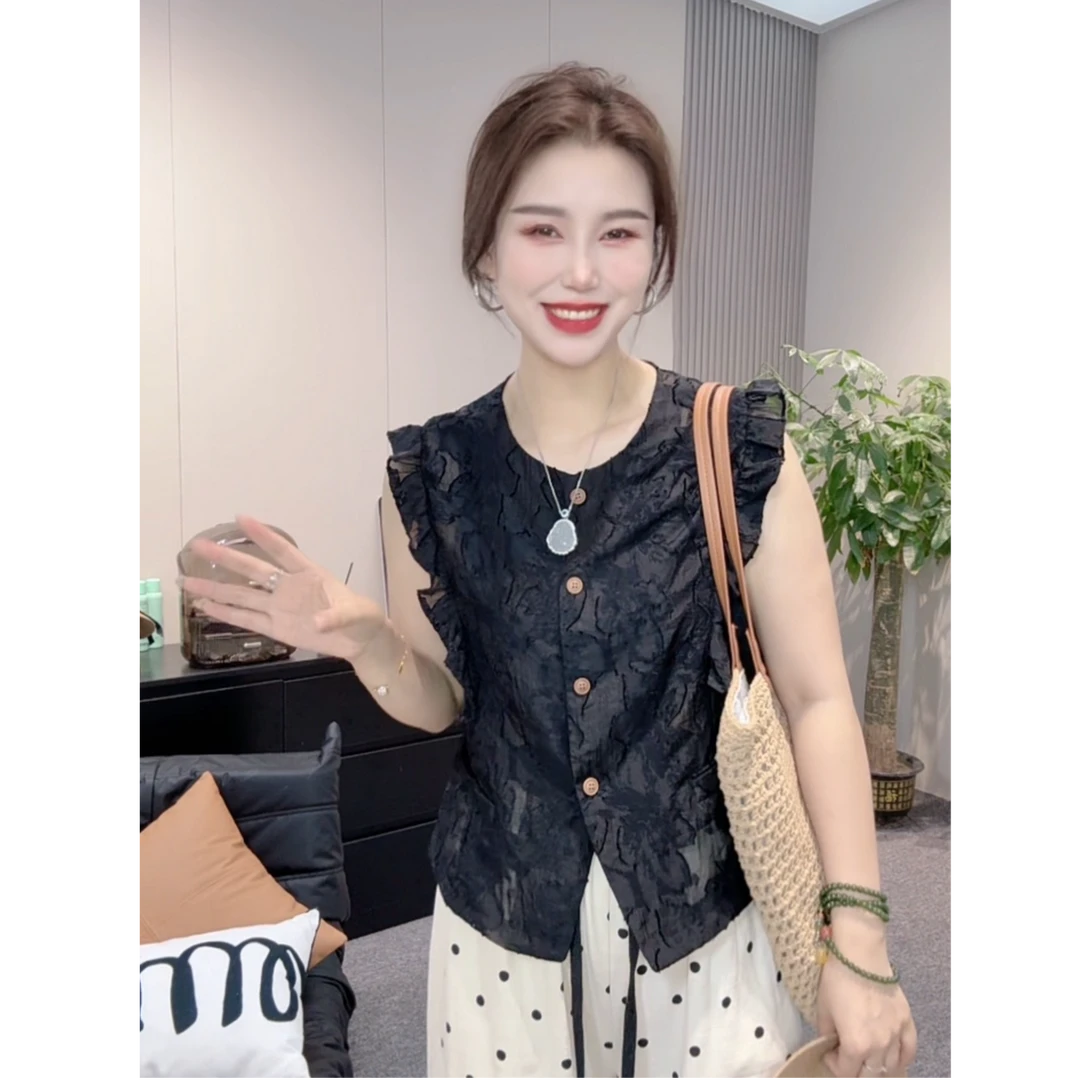 【唯美女装】重工提花～开扣小分袖小衫