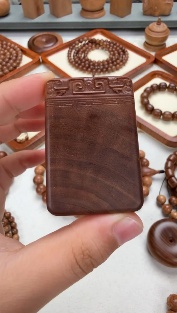 檀香木吊坠沉回纹无事牌 印度老山檀香