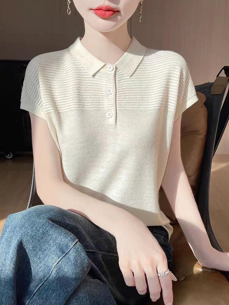 /棉花糖/ tt小飞袖时尚宽松针织女装上衣纯色圆领夏季短袖女士