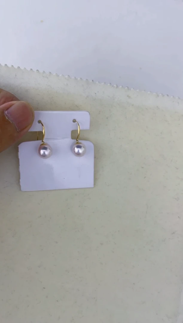 18K金镶嵌海水珍珠耳饰耳钩8-9