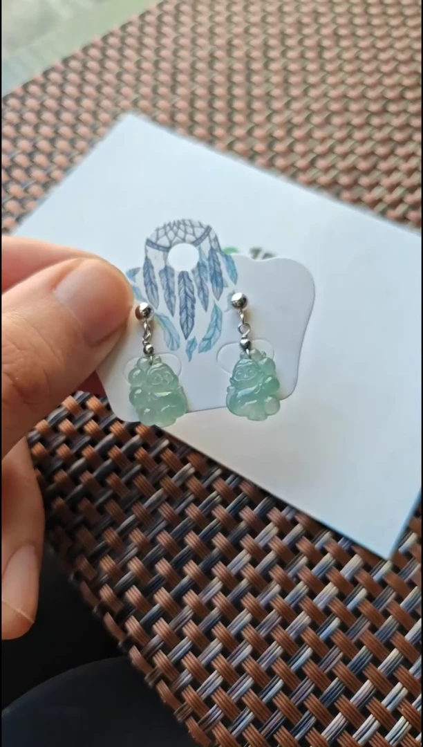 【闪购商品】翡翠耳饰银S925镶嵌翡翠耳饰S925银镶嵌
