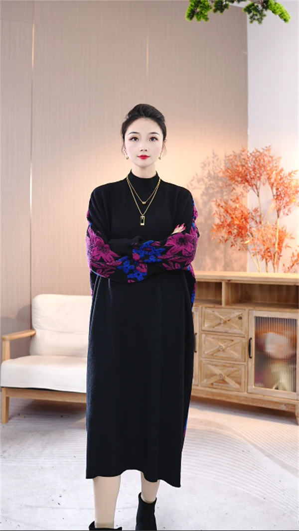 重磅加厚【阑珊】宽松冬季保暖秋冬显瘦气质女毛衣连衣裙-1254#
