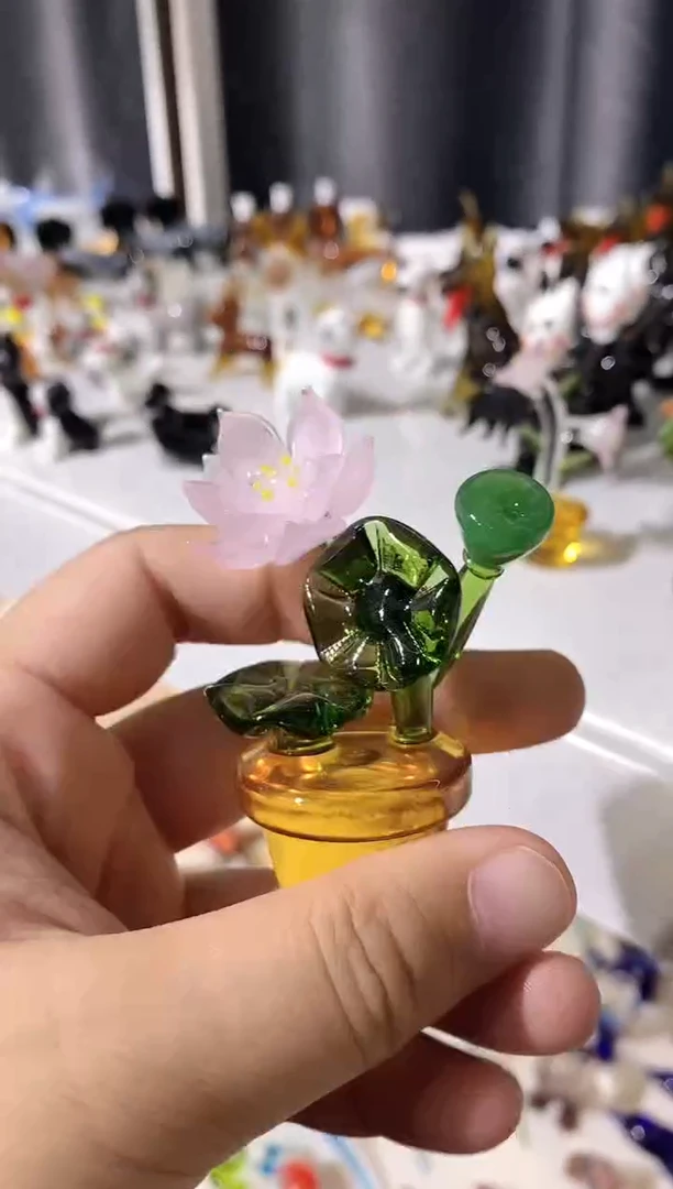 琉璃手工艺品荷花盆栽