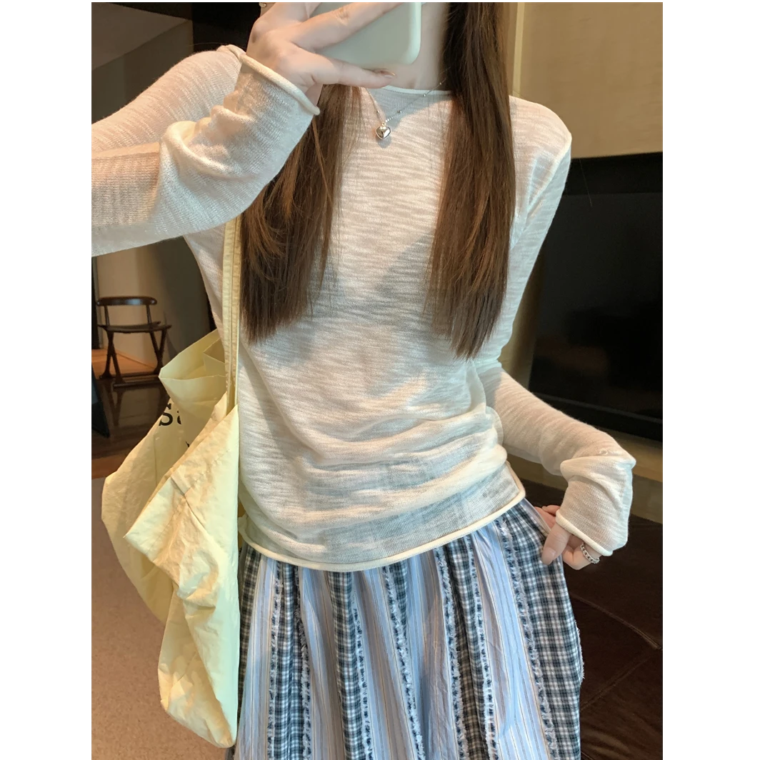 2025春夏薄款韩版宽松针织衫防晒衣长袖上衣女