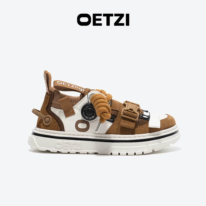 OETZI冰人奥兹丑萌女鞋拼接厚底板鞋旋纽扣新品翻毛皮情侣鞋