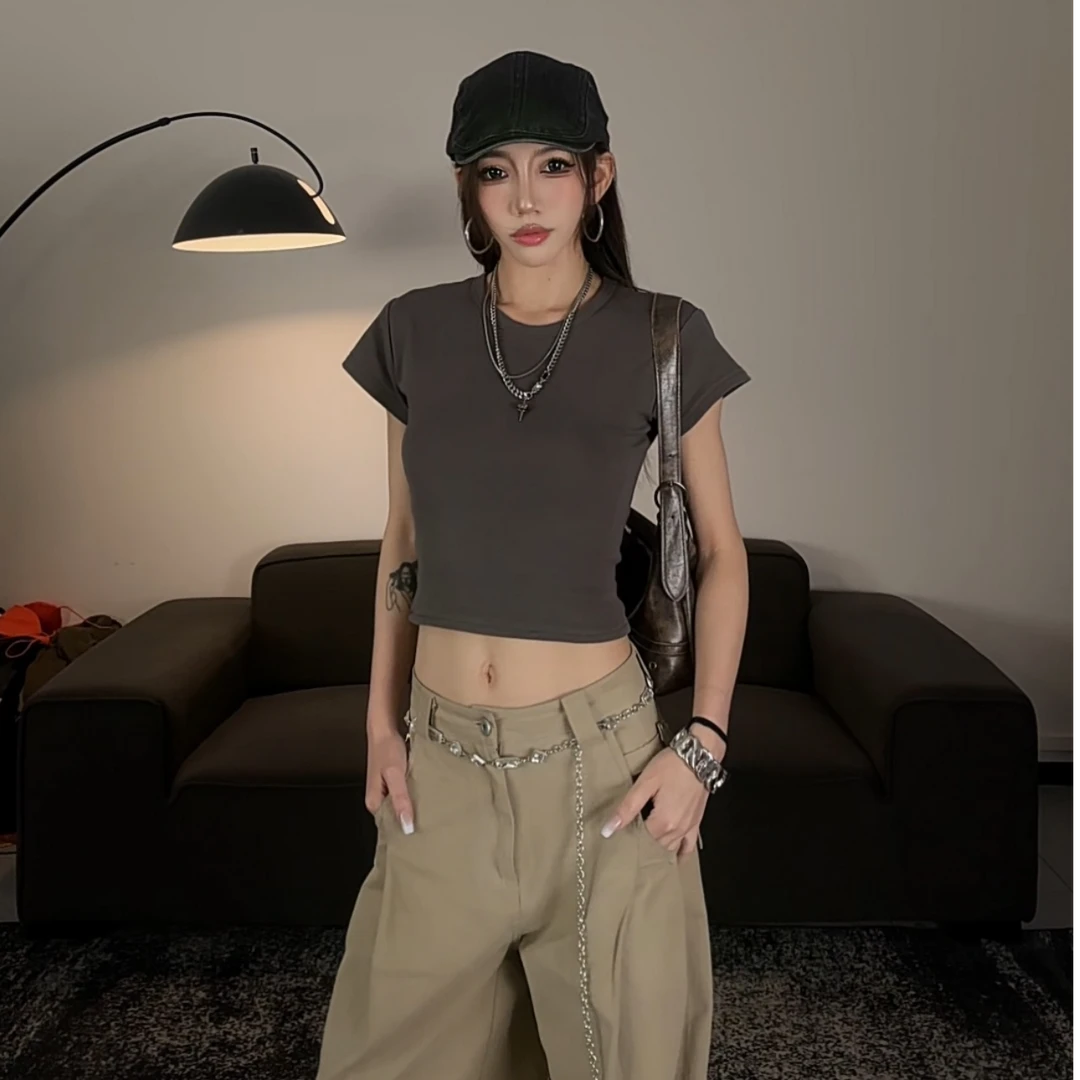 【夏日清爽】美式千金极简纯棉正肩修身短袖T恤#2113