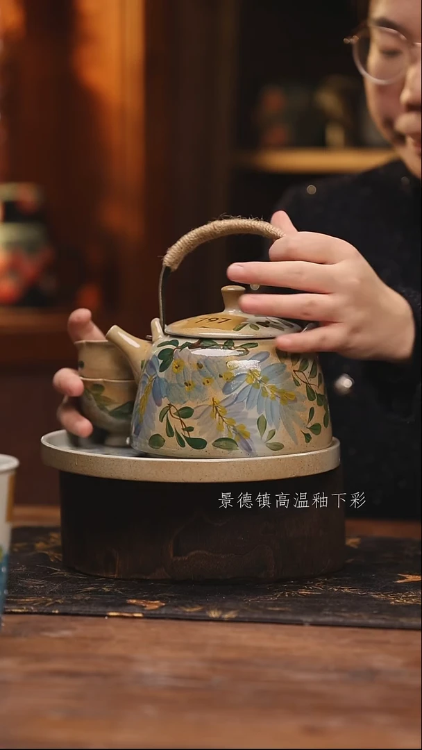 陶瓷景德镇高温釉下手绘陶瓷@L797@