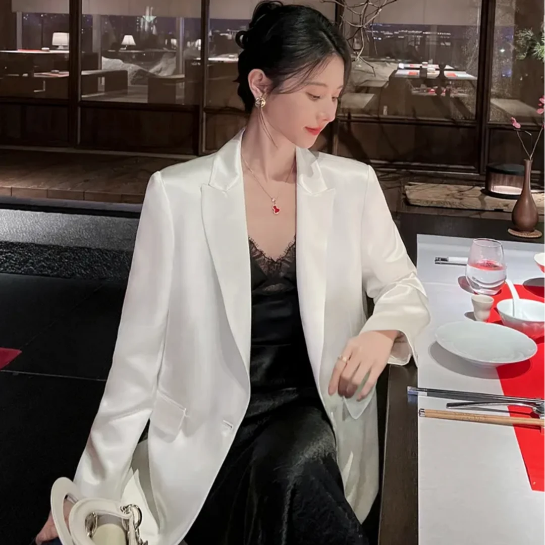 2025春夏轻奢鎏光缎面高级感时尚优雅富婆新款小西服8516