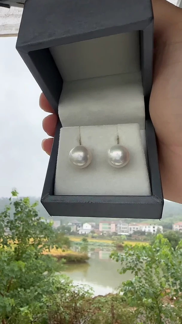 银S925镶嵌耳饰淡水珍珠11-12mm