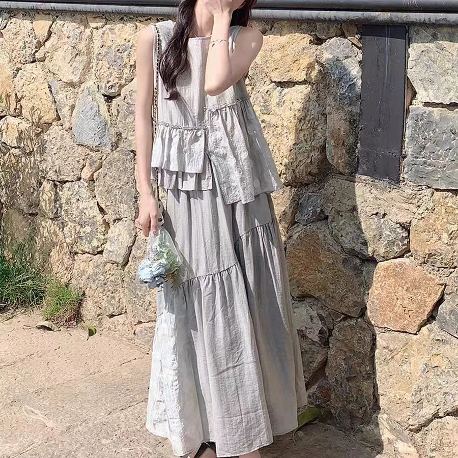 不规则拼接无袖上衣半身裙两件套2588153.(衣长59裙长84).03613