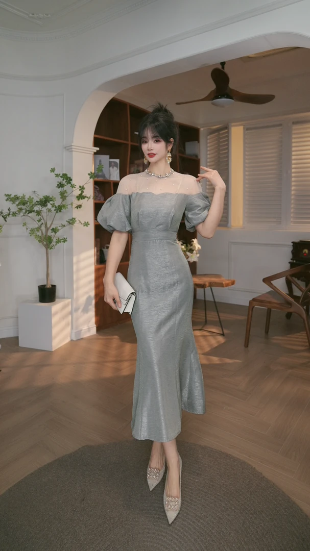 【JANE·简】2024秋装新款女装轻熟风气质V领收腰连衣裙21349