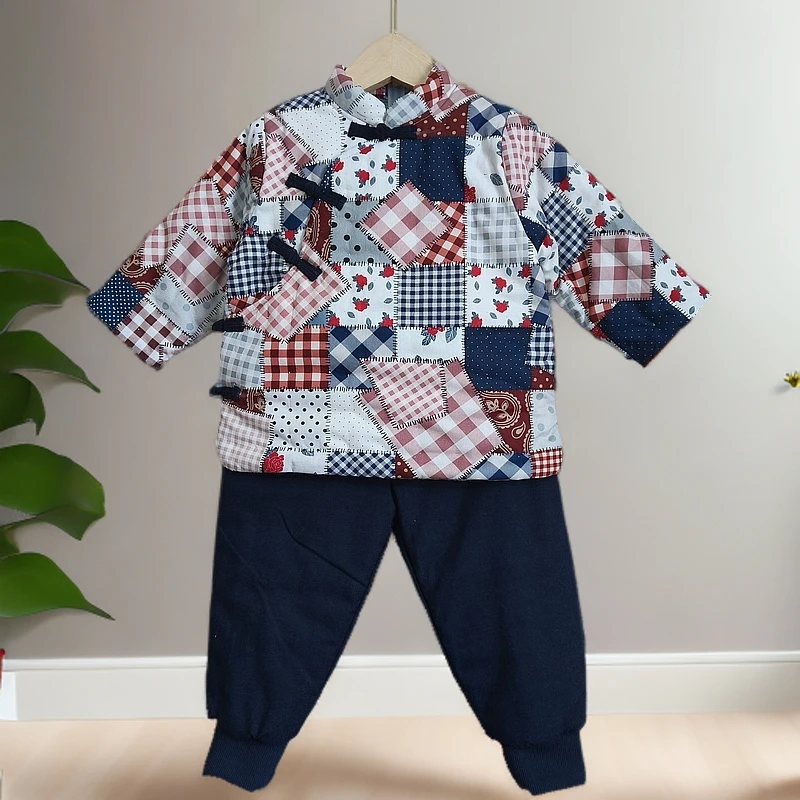 新款国风 复古 盘扣儿童 手工棉花 可机洗 春款 秋冬套装保暖棉服