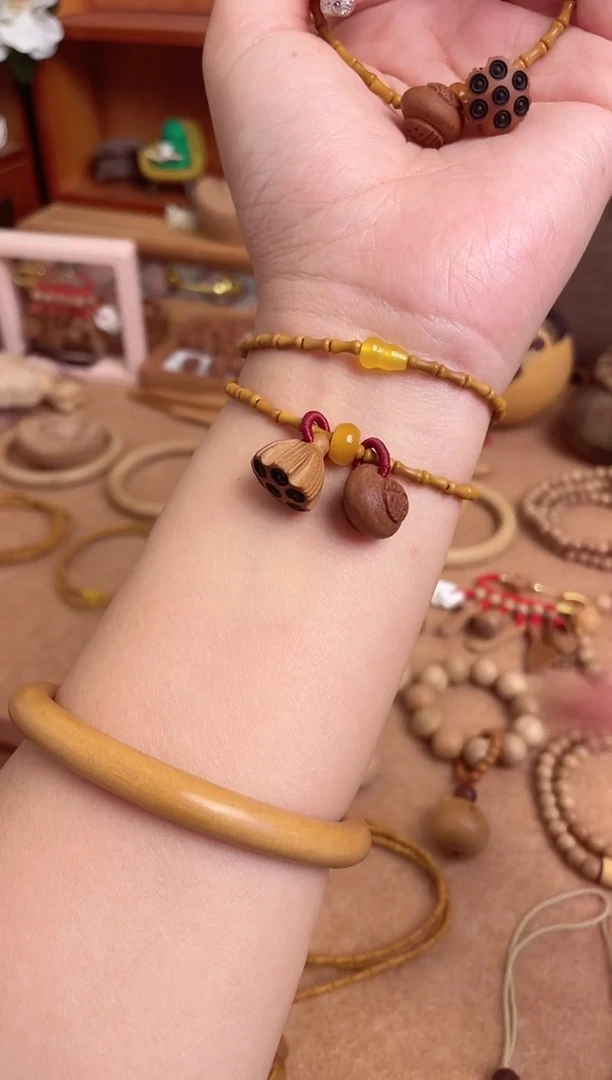 手串桃核竹节手串一物一拍单圈好运连连加黄葫芦