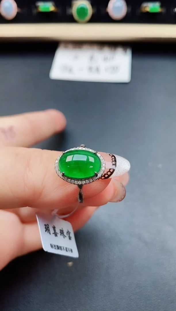 翡翠戒指银S925镶嵌6000