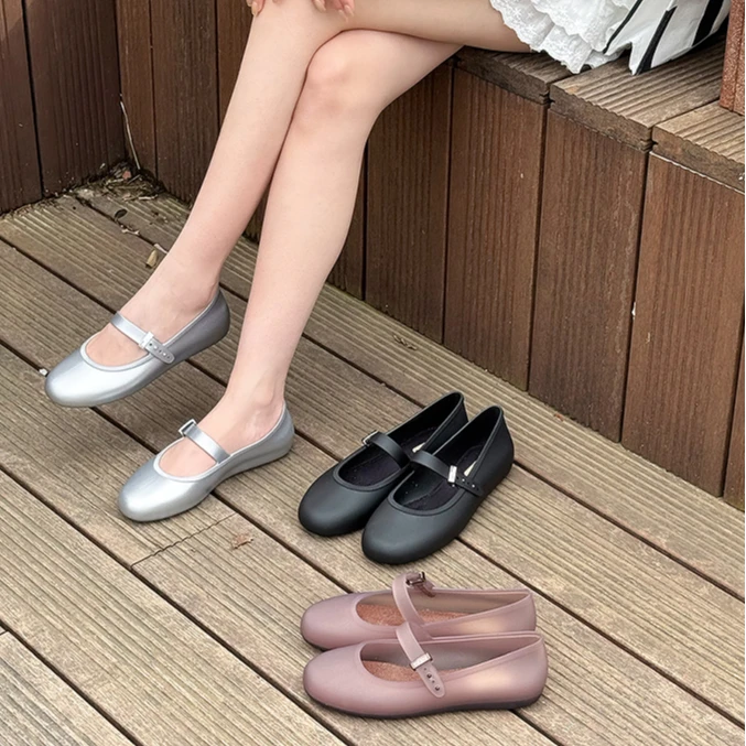 平跟芭蕾香香果冻鞋 鱼嘴内增高女鞋百搭
