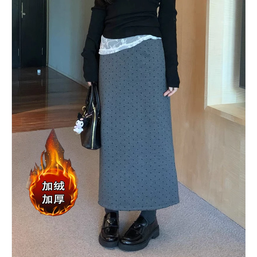2025秋冬新款气质毛呢波点半身裙高腰A字直筒小个子中长半裙