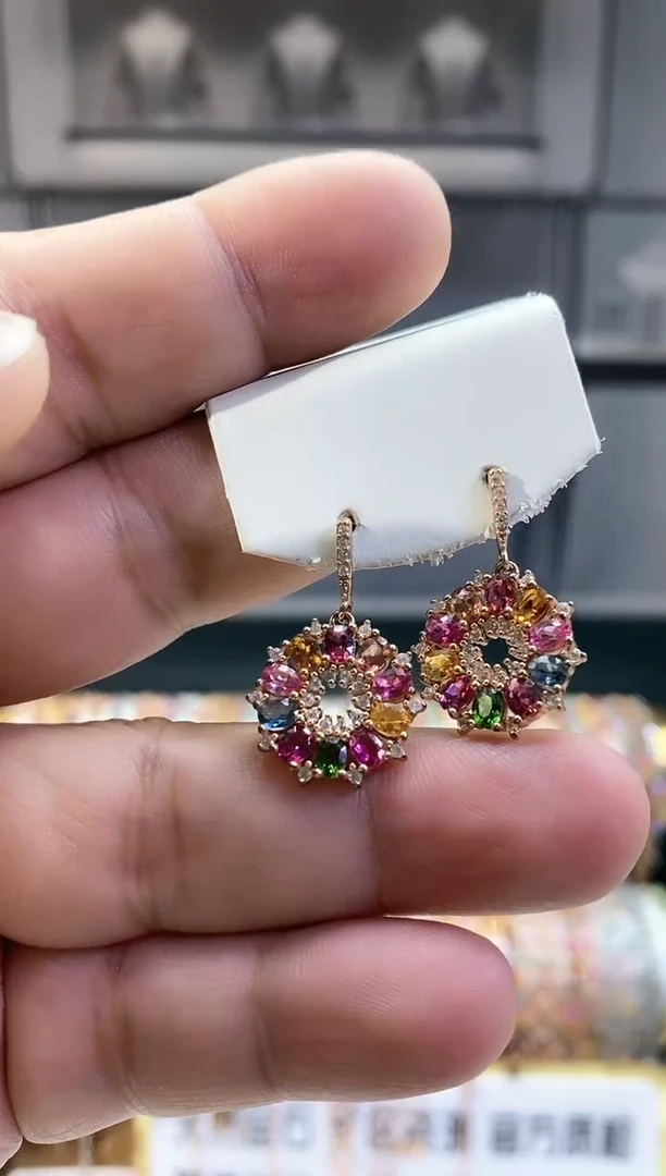 银S925镶嵌耳钉碧玺16515565615