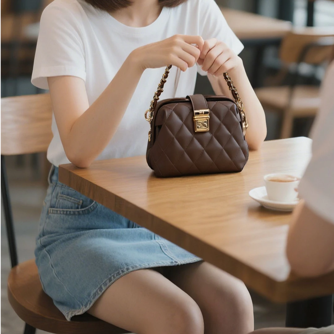 ELLE25年新款女士便携包百搭贝壳包女包菱格爆款上班通勤斜挎包包