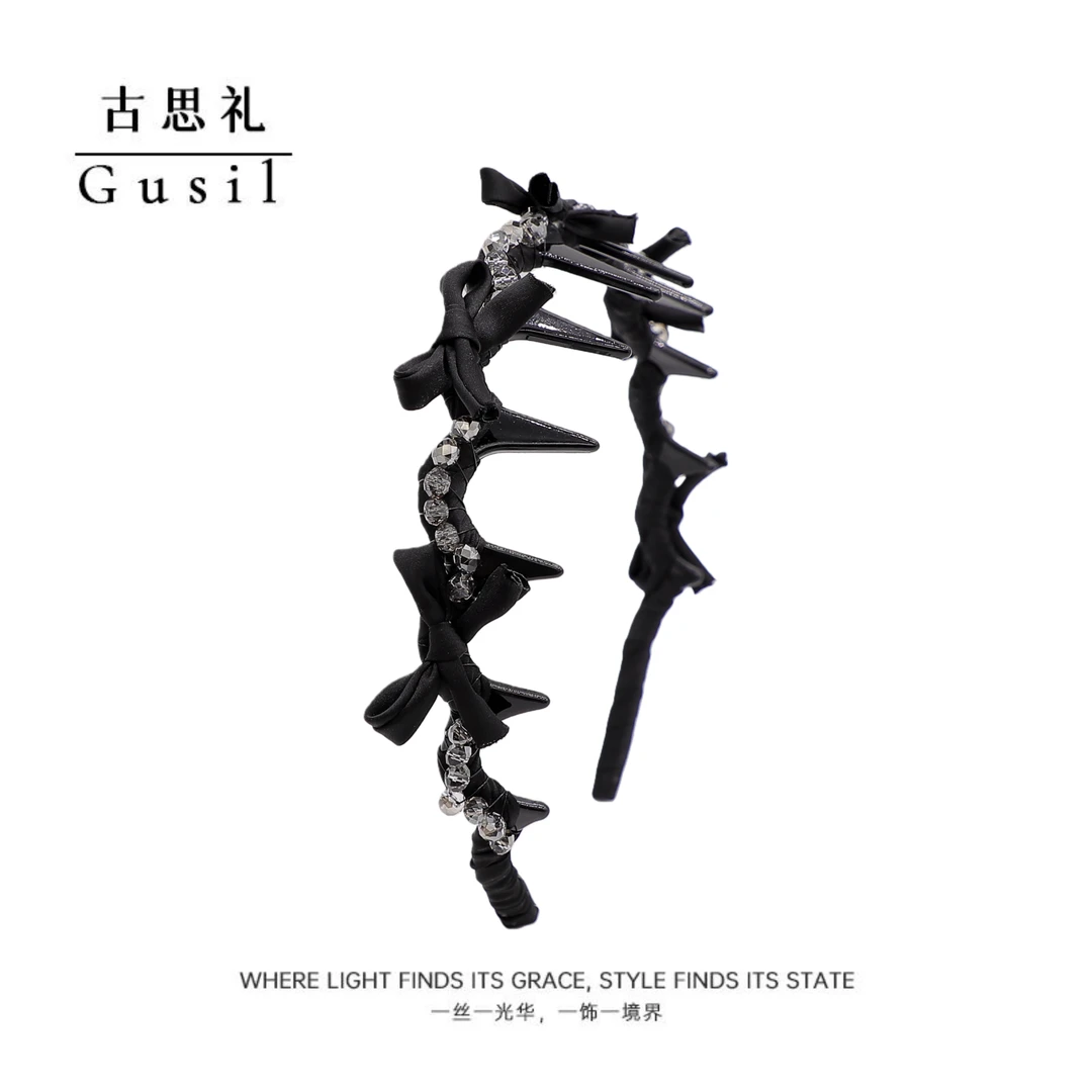 精致时尚芭蕾风蝴蝶结手工编织带齿发箍GS9701