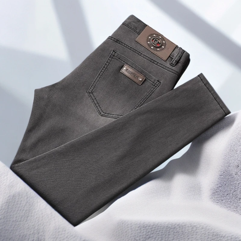 宾斯洛特潮牌牛仔裤男夏季薄款九分裤灰色时尚潮流弹力修身长裤