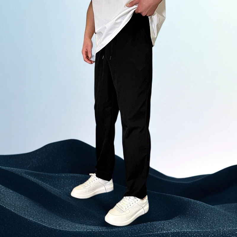 潮夏季常规款薄款微弹力休闲裤纯色百搭裤子速干裤时尚男士直筒