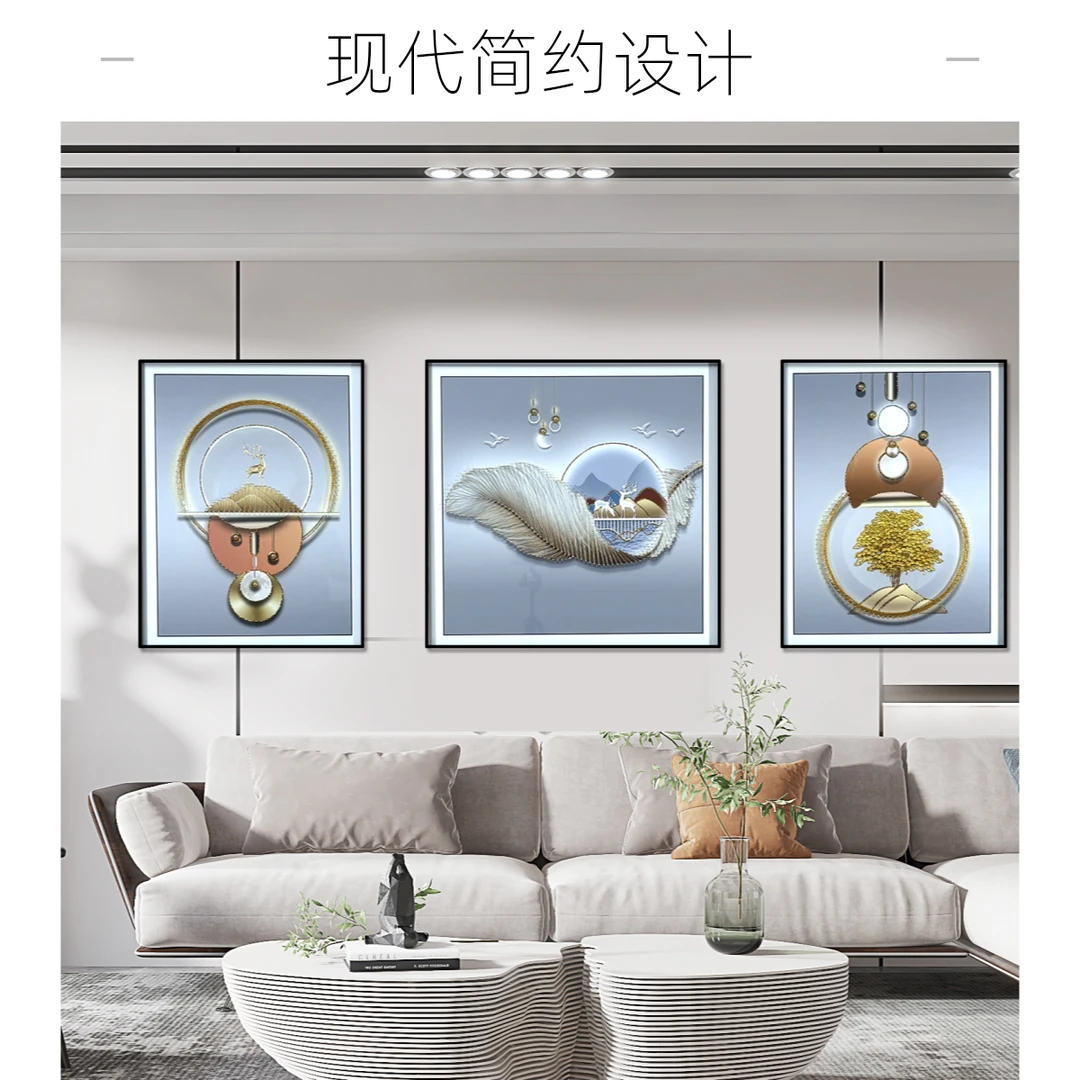 轻奢大气客厅装饰画沙发背景墙三联画现代简约挂画高级感010