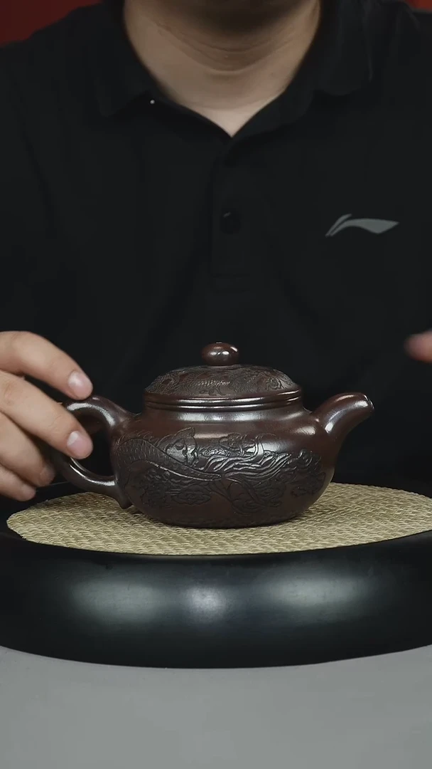 茶壶紫砂石红 龙纹仿古