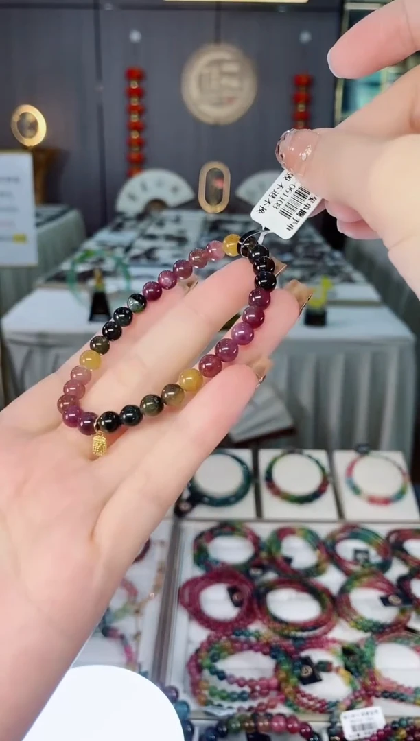 未镶嵌老矿碧玺彩虹单圈手串6mm+碧玺dan多样性发货一条