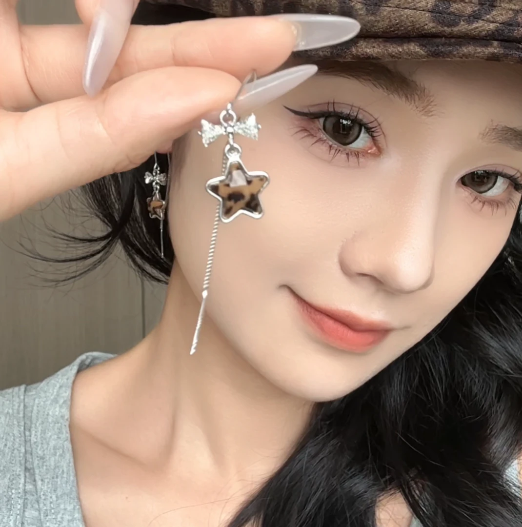合金合成锆石耳饰 豹纹星星蝴蝶结耳线质感时尚百搭精致
