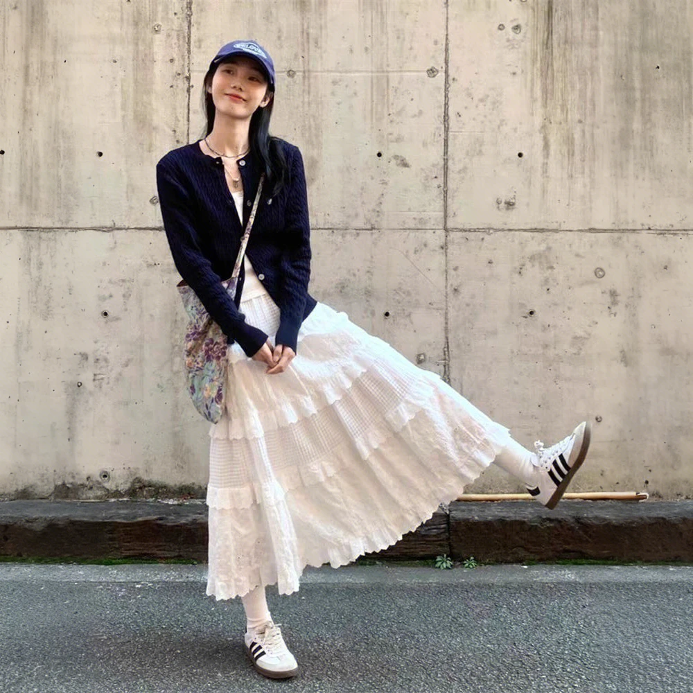 白色蛋糕裙女爆款2025新款夏季蕾丝温柔风A字裙高腰半身裙长裙子