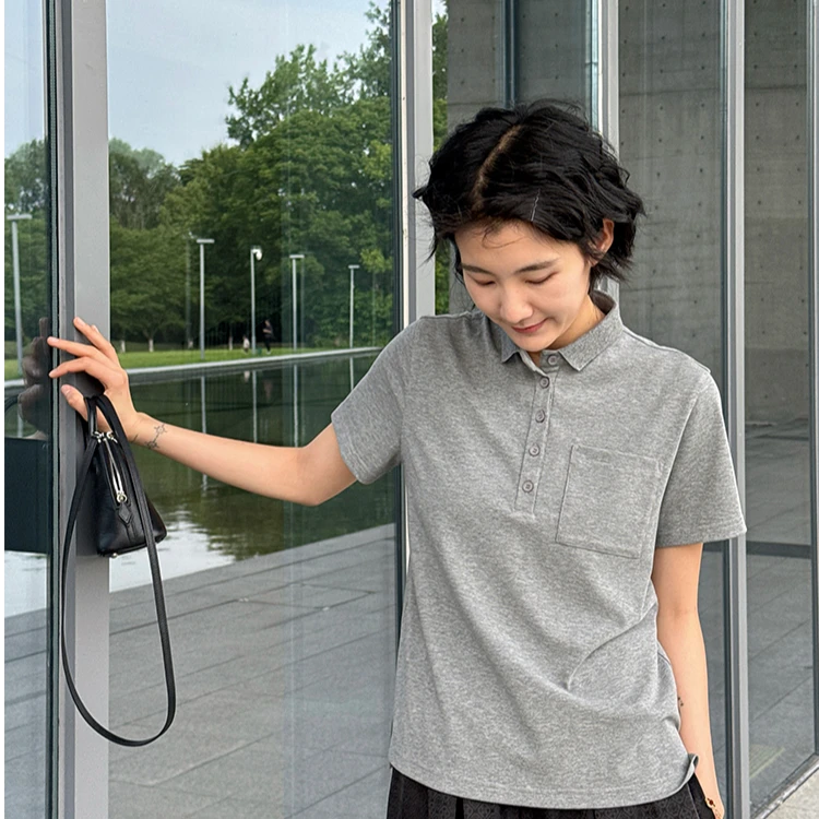 浪清/女装推荐 洛莉丝显瘦气质百搭POLO衫T恤44624#2025新款上衣