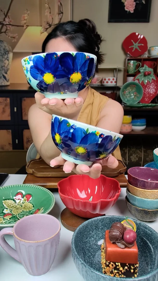陶瓷手绘兰花米饭碗两只装