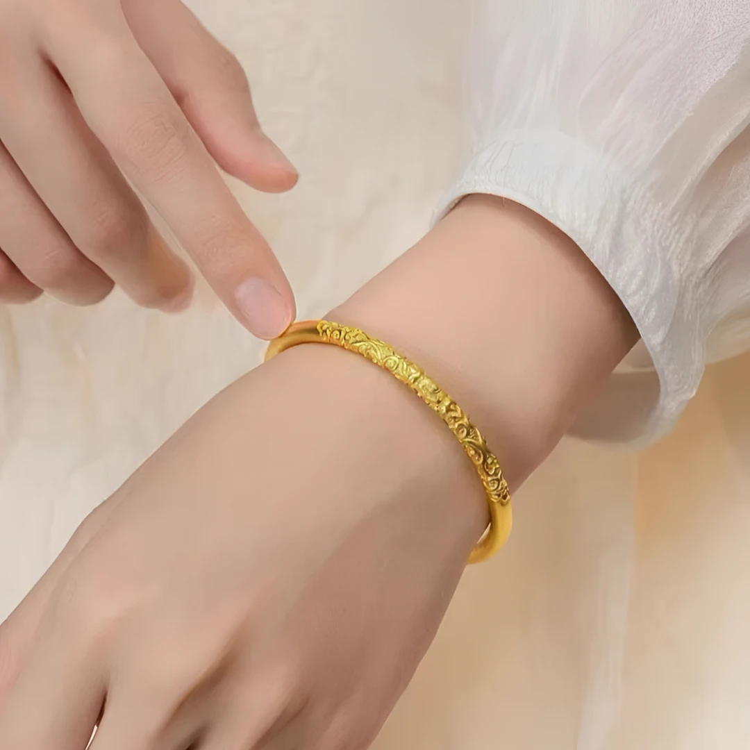 足银手镯 卷草纹手镯纹理气质礼物轻奢百搭简约精美磨砂