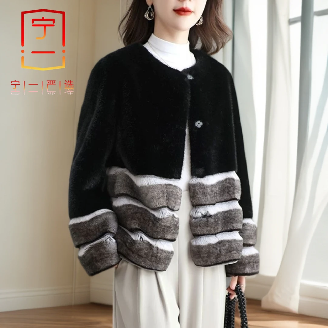 【宁一女装】秋冬新款时尚洋气拼龙猫外套宽松百搭休闲显瘦短款上衣