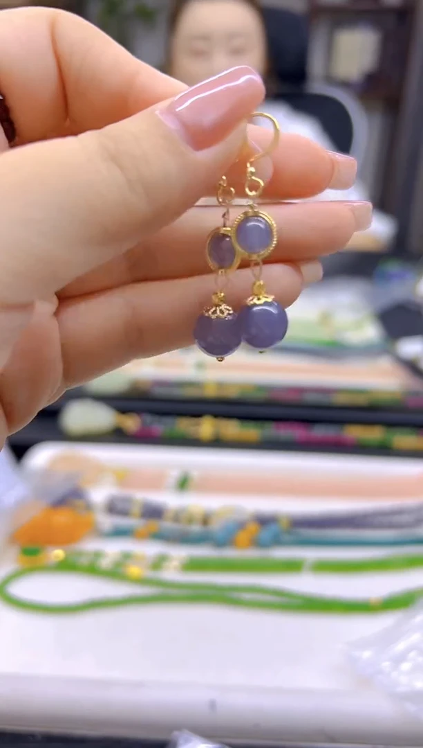 和田玉14K金镶嵌耳饰DIY款E802