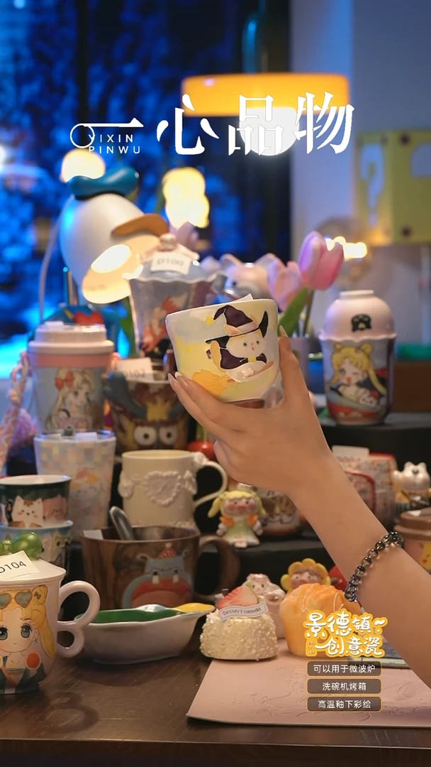 摆件A369景德镇手工手绘杯子摆件