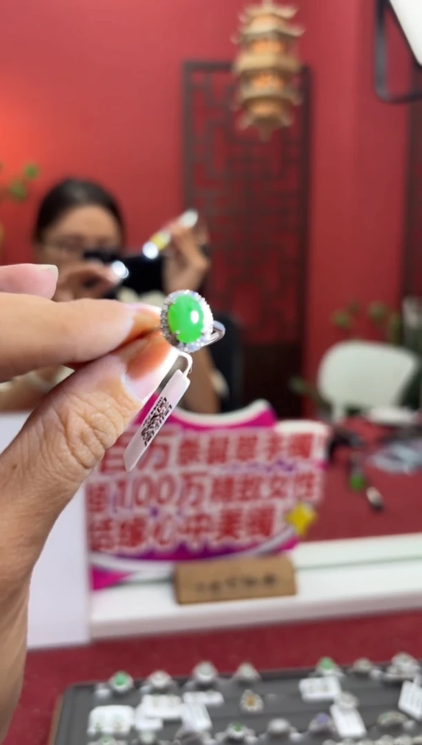 银S925镶嵌戒指翡翠004472R