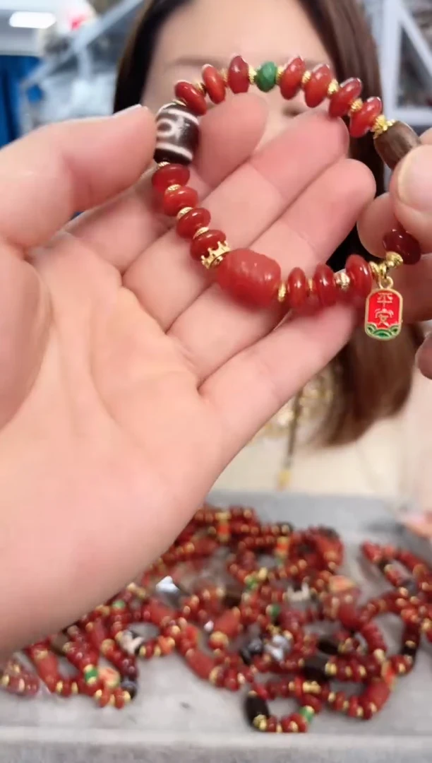 【闪购商品】玛瑙/玉髓手串合金红玛瑙算盘珠单圈手串