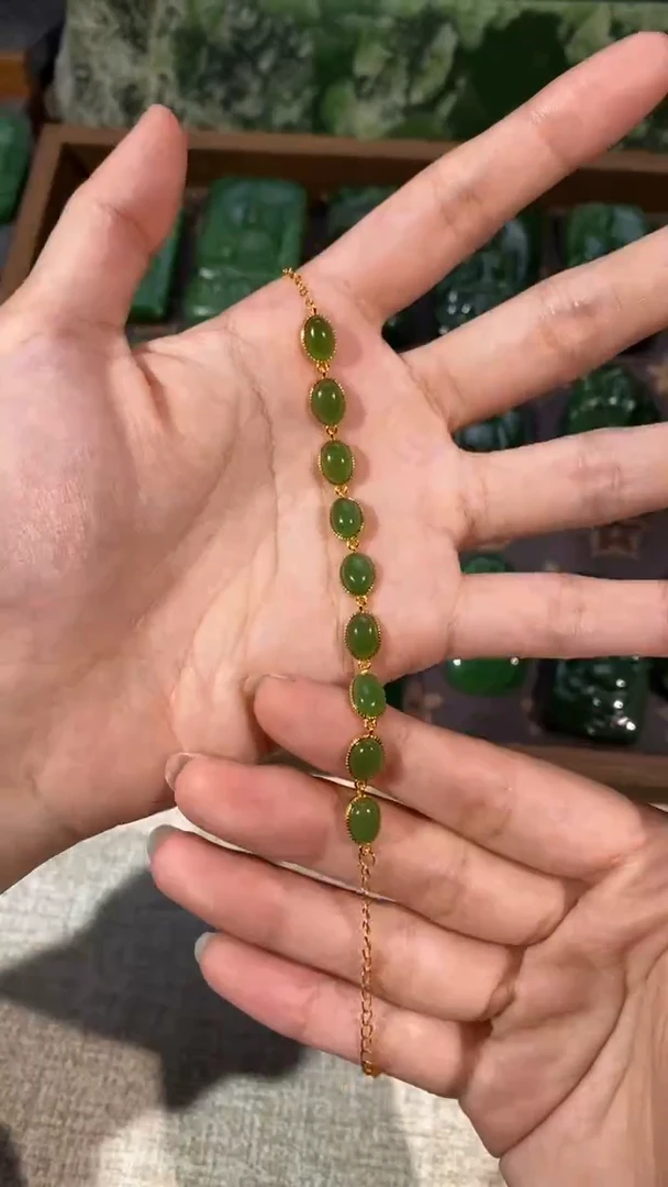 银S925镶嵌手链和田玉和田玉碧玉手链