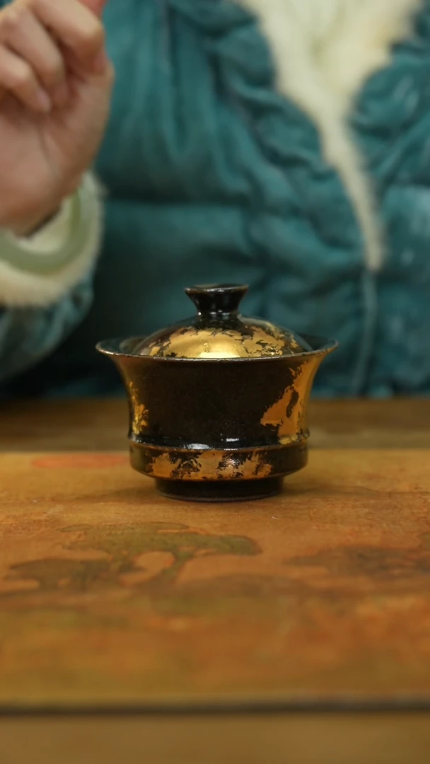 【闪购商品】瓷片原矿洒金盖碗送微瑕壶承