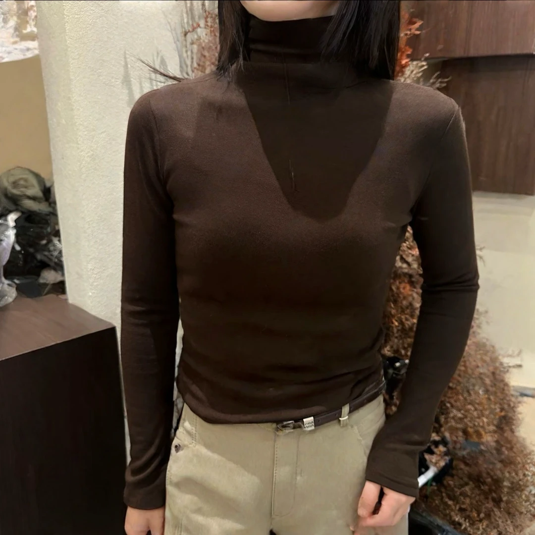 2025新款冬季保暖显瘦长袖半高领加厚百搭上衣打底衫时尚